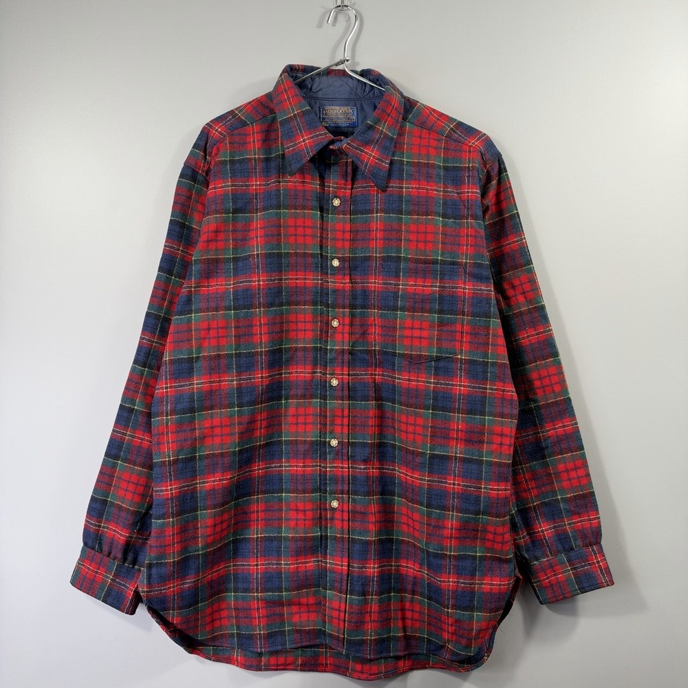 Vintage Pendleton Shirt Mens Large Red Plaid Wool Flannel Lined USA Workwear
